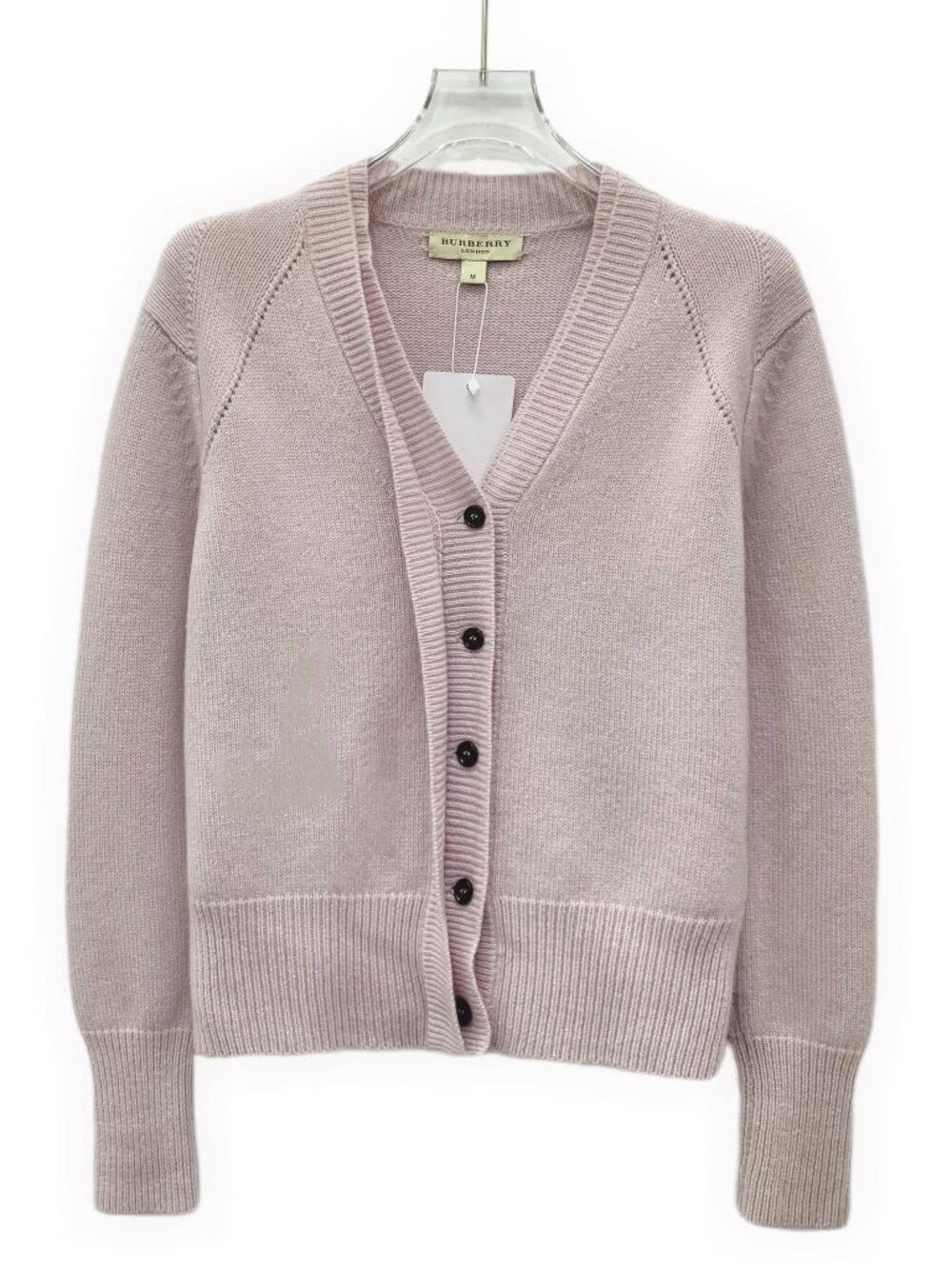J30610 Burberry pink cashmere V-neck knitted cardigan jacket M size 95 new
